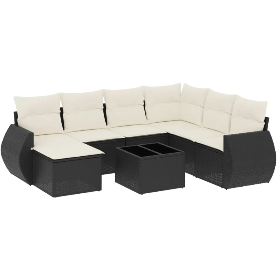 vidaXL 8-delige Loungeset met kussens poly rattan zwart, foto 4