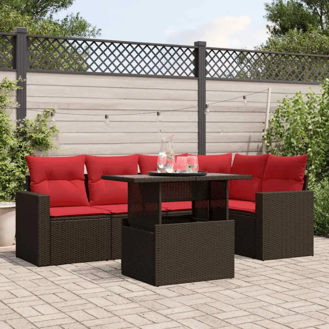 vidaXL 6-delige tuinbankset met kussens, bruin polyrotan, foto 2