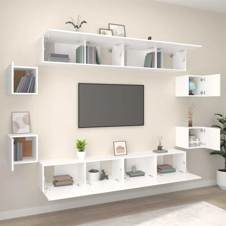 vidaXL 8-delige Tv-meubelset bewerkt hout wit, foto 4