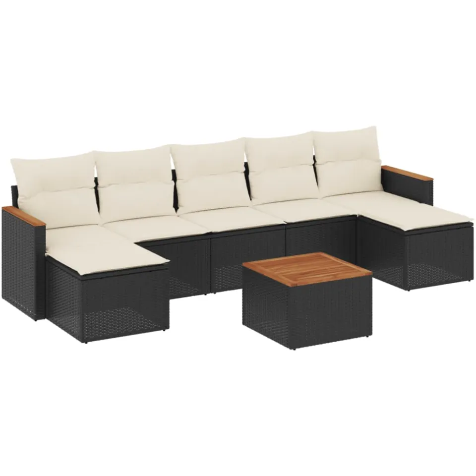 vidaXL 8-delige Loungeset met kussens poly rattan zwart, foto 3