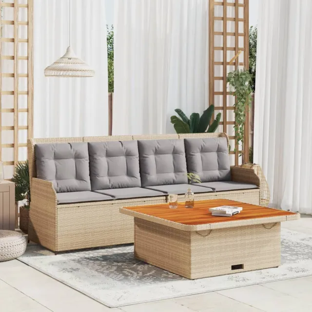 vidaXL 3-delige Loungeset met kussens poly rattan beige, foto 2
