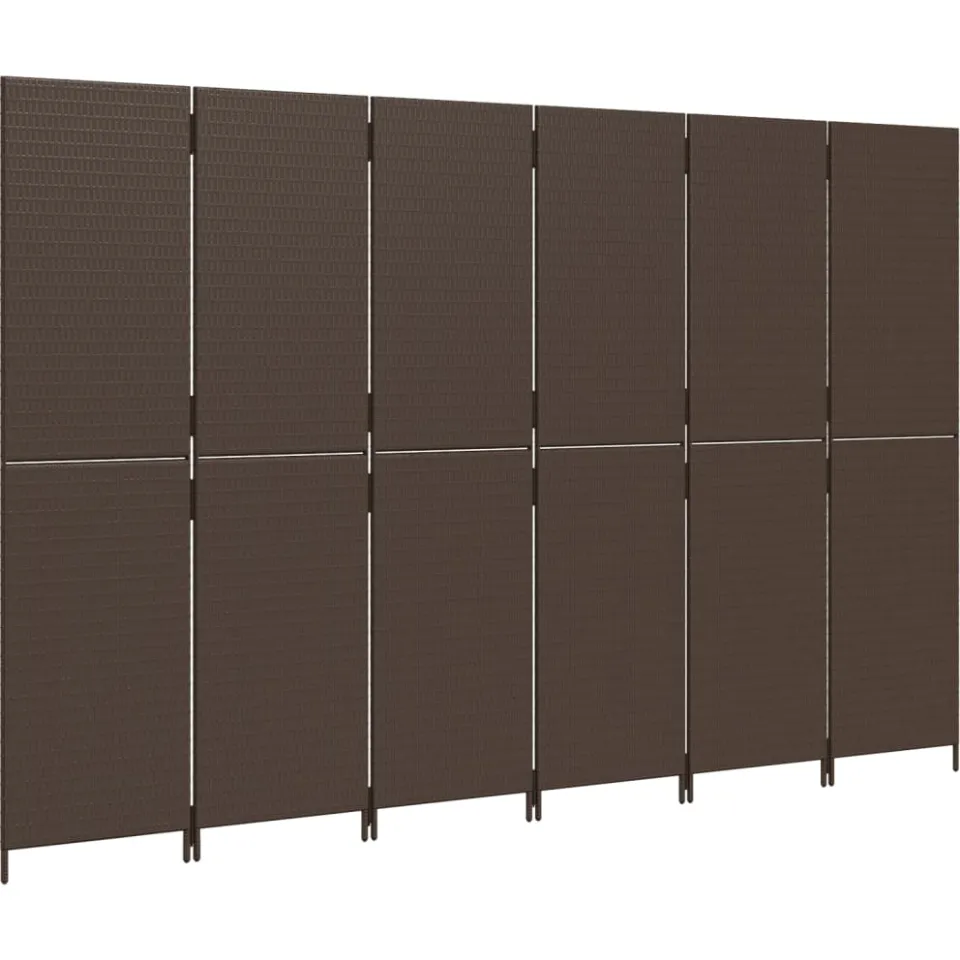 vidaXL Kamerscherm 6 panelen poly rattan bruin, foto 4