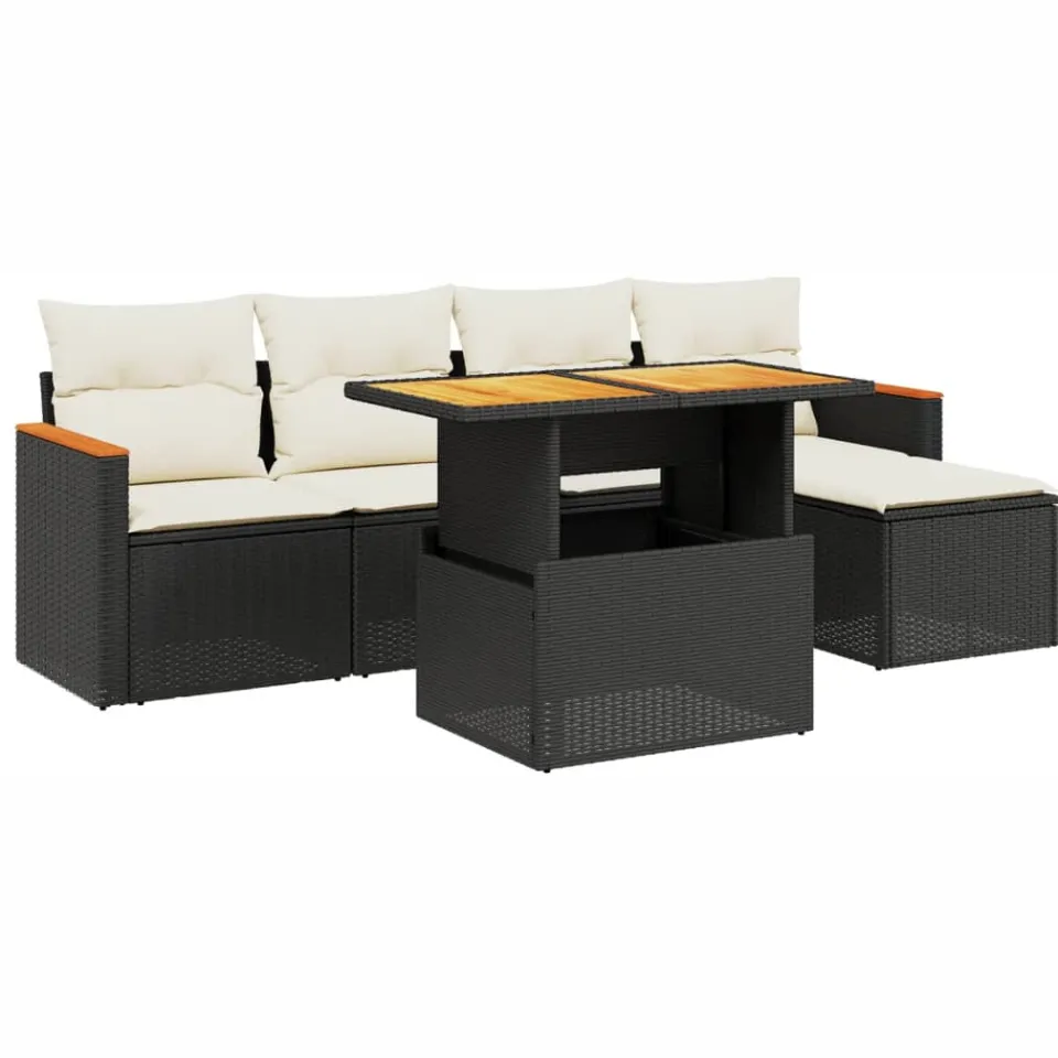 vidaXL 6-delige Loungeset met kussens poly rattan zwart