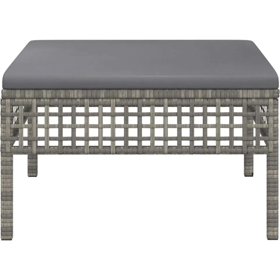 vidaXL Tuinvoetenbank met kussen poly rattan grijs