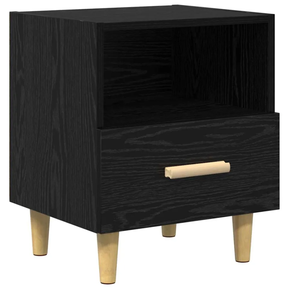 vidaXL Nachtkastje Zwart Eiken 40 x 35 x 47 cm Bewerkt hout, foto 3