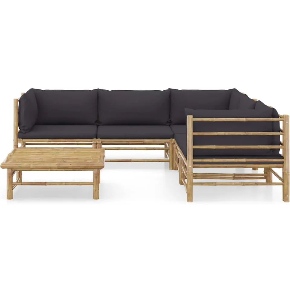 vidaXL 6-delige Loungeset met donkergrijze kussens bamboe grijs, foto 2