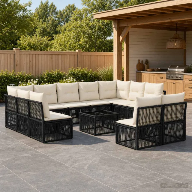 vidaXL Tuinbankenset 12 st 11-zits Zwart poly rattan, foto 2