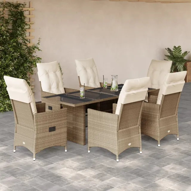 vidaXL 7-delige Tuinset met kussens poly rattan beige, foto 2