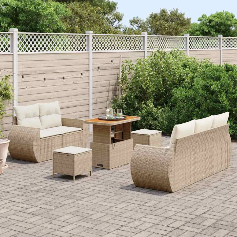 vidaXL Tuinbankenset 8 st Beige poly rattan, foto 3