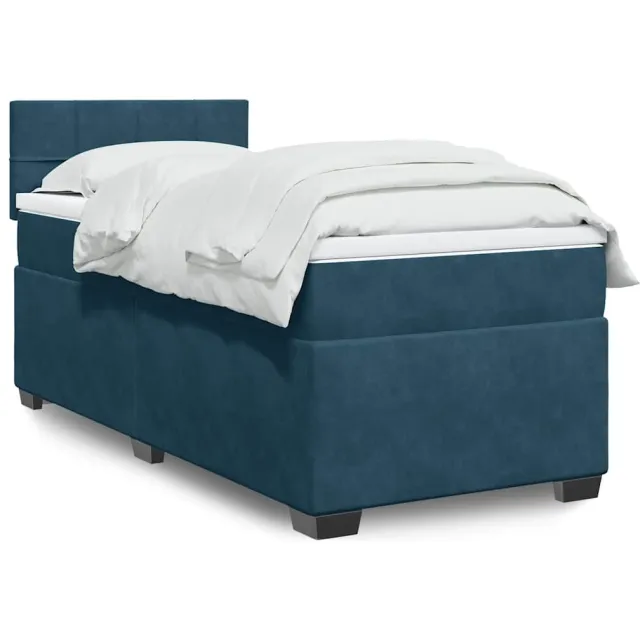 vidaXL Boxspring met matras fluweel donkerblauw 100x200 cm blauw
