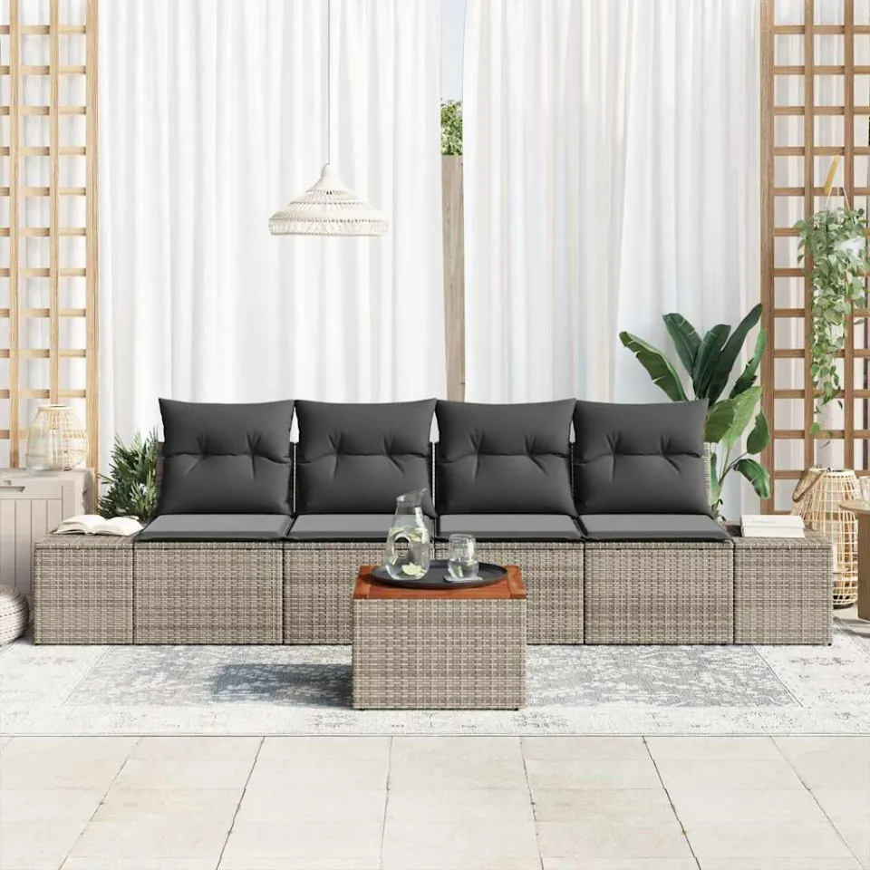 vidaXL Tuinbankenset 5 st Grijs poly rattan
