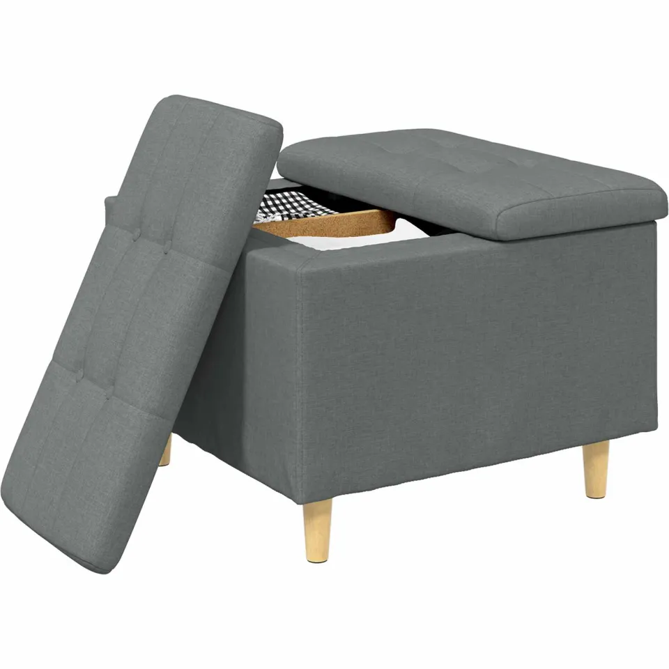 vidaXL Ottoman met Opbergruimte Donkergrijs 60 x 60 x 45 cm Stof grijs, foto 3