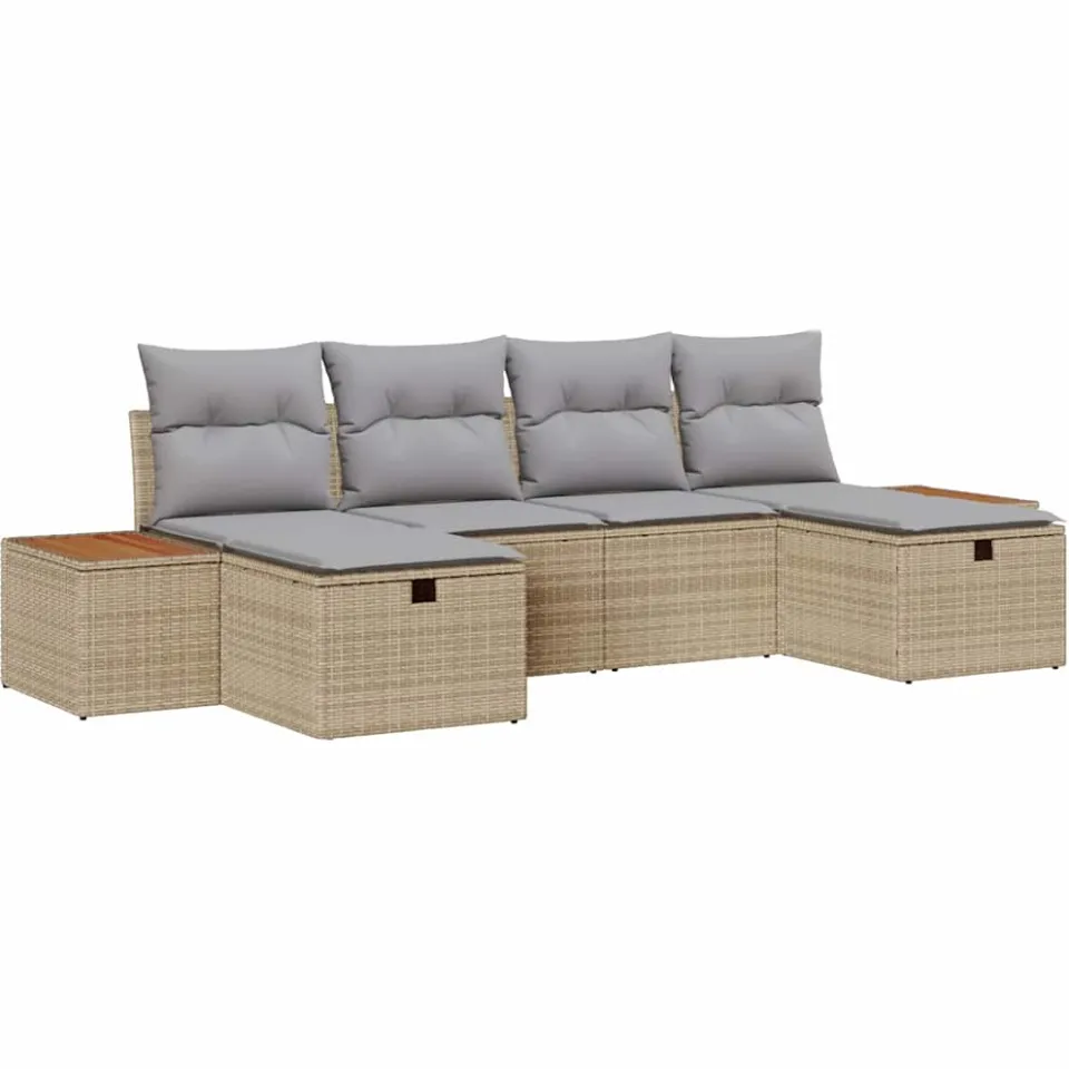 vidaXL Tuin Sofa Set 6 st Beige poly rattan
