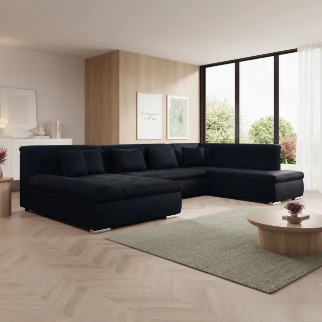 MEUBELLA Alberta XL - Hoekbank 5-zits - Zwart - Velvet - Links