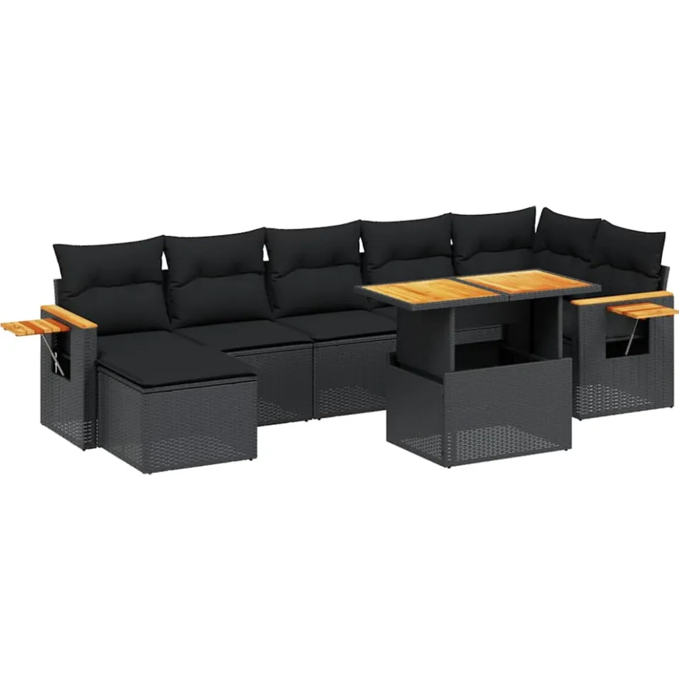 vidaXL 8-delige Loungeset met kussens poly rattan zwart, foto 3
