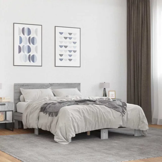 vidaXL Bedframe bewerkt hout metaal grijs sonoma eiken 120x200 cm