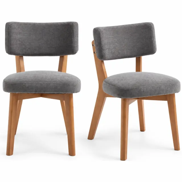 City long dragon LONG DRAGON - Eetkamerstoelen - Set van 2 - Mid-century ontwerp - Massief houten poten - Grijze linnen bekleding - Voor keuken, eetkamer en kantoor Grijs