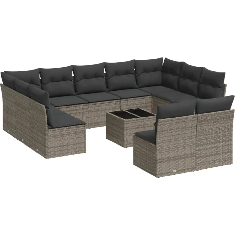vidaXL 12-delige Loungeset met kussens poly rattan grijs, foto 4