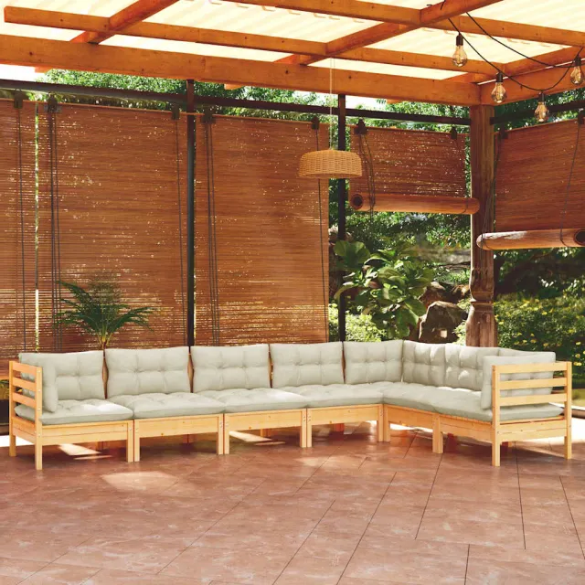 vidaXL 7-delige Loungeset met crèmekleurige kussens massief grenenhout, foto 2