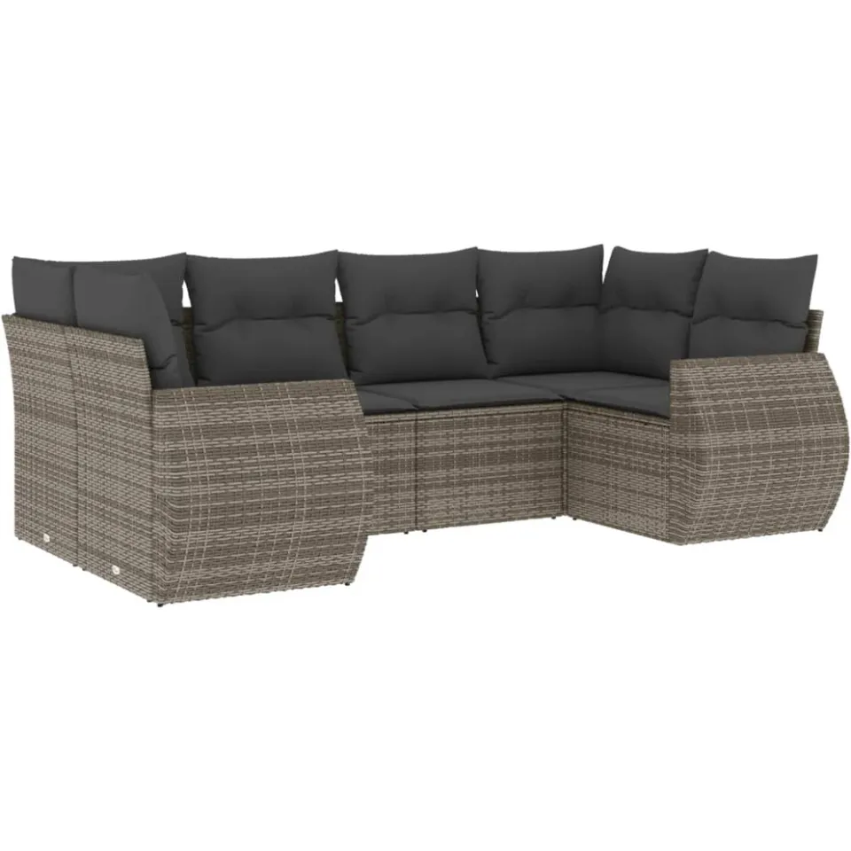 vidaXL 6-delige Loungeset met kussens poly rattan grijs, foto 3