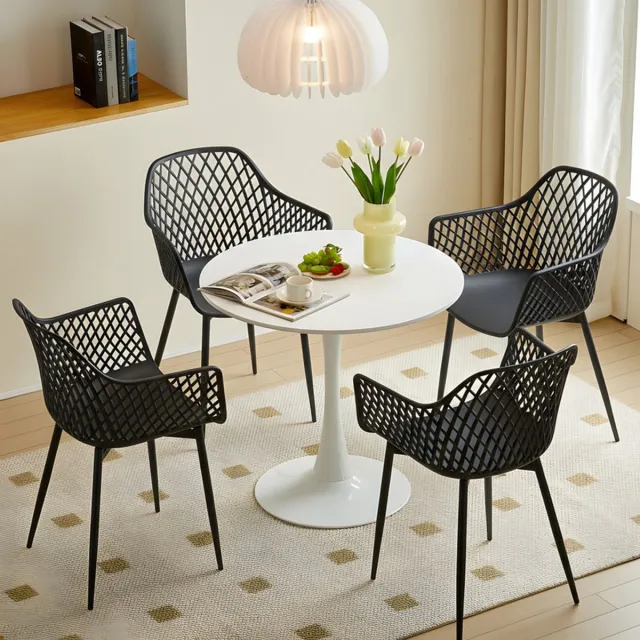 EGGREE eettafel en stoelen set - witte tafel Ø 80 cm met 4 stoelen - voor bar - kookeiland, café en eetkamer Wit-R4BK