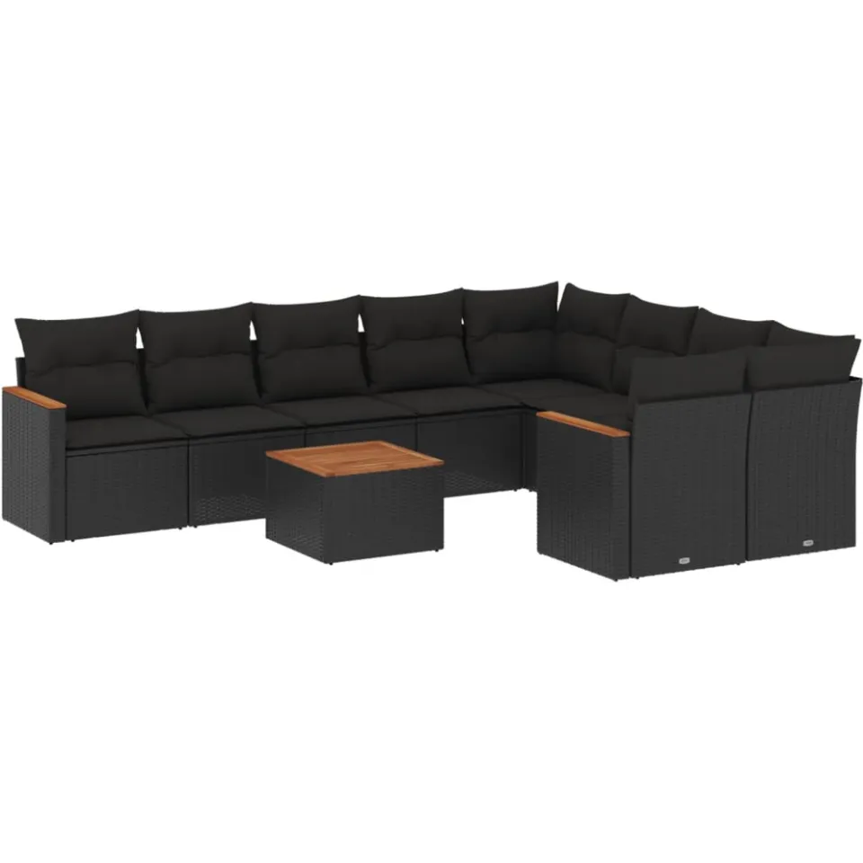 vidaXL 10-delige Loungeset met kussens poly rattan zwart, foto 3