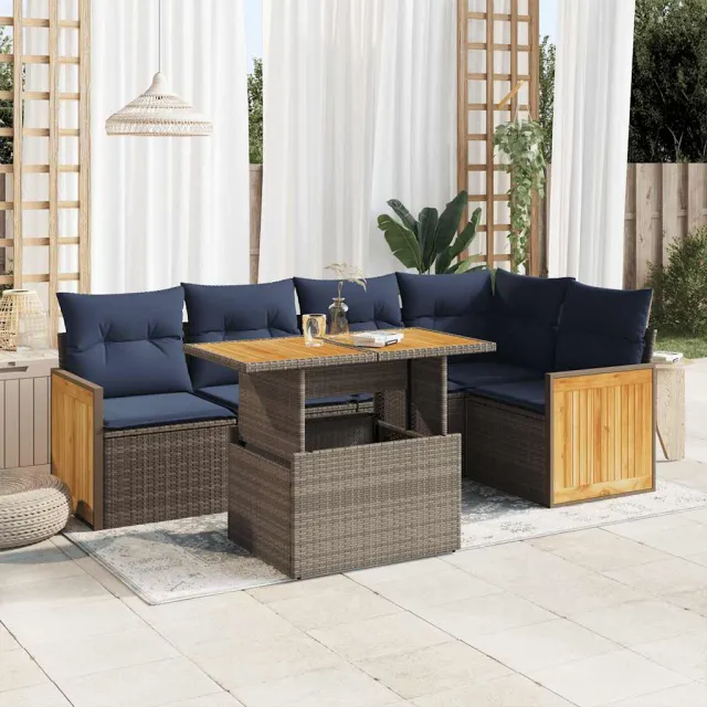 vidaXL 6-delige Loungeset met kussens poly rattan acacia grijs, foto 2