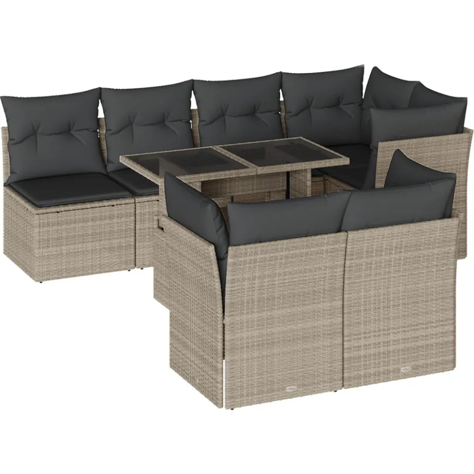 vidaXL 8-delige Loungeset met kussens poly rattan lichtgrijs grijs