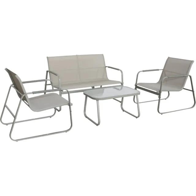 sweeek Tuinset noto staal, 4 plaatsen, een bank, een tafel, twee textilene fauteuils kaki