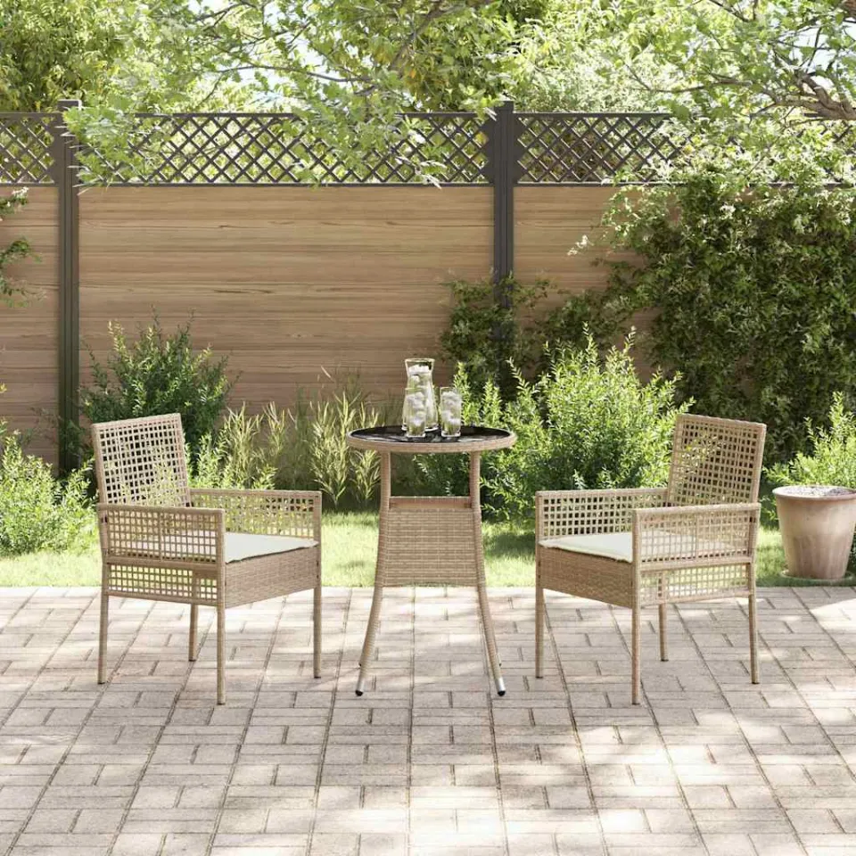 vidaXL Tuin eettafelset 3 st Beige poly rattan, foto 4