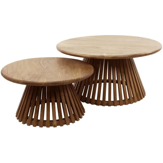 Nest of Nora Set van 2 - Nest of Nora Salontafel Milan - Conisch onderstel - Massief mangohout zandkleurig - Salontafelset / bijzettafel - Onder elkaar te schuiven Beige