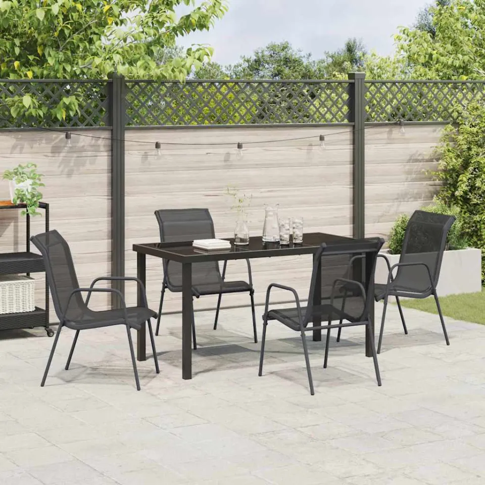 vidaXL Tuin eettafelset 5 st Zwart Gepoedercoat staal, foto 3