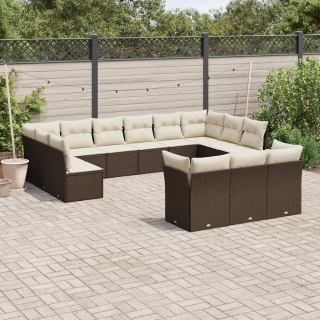 vidaXL 13-delige Loungeset met kussens poly rattan bruin, foto 2