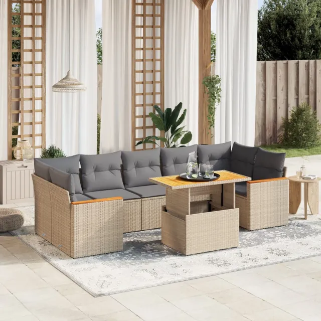 vidaXL 8-delige Loungeset met kussens poly rattan beige, foto 2