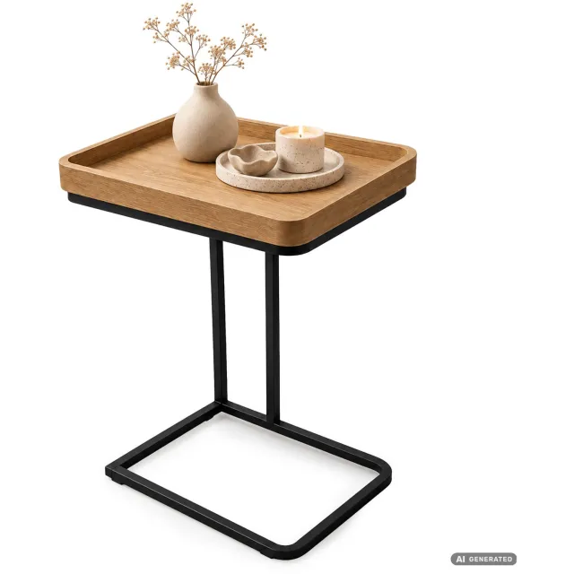 Akord Bijzettafel HYGGO / Natuurlijke Houtlook / 40 cm / Rechthoekig / Zwart Frame / Industriële Stijl / 40 x 30 x 60 cm Natuurlijke houtkleur, zwart