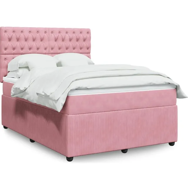 vidaXL Boxspring met matras fluweel roze 140x190 cm