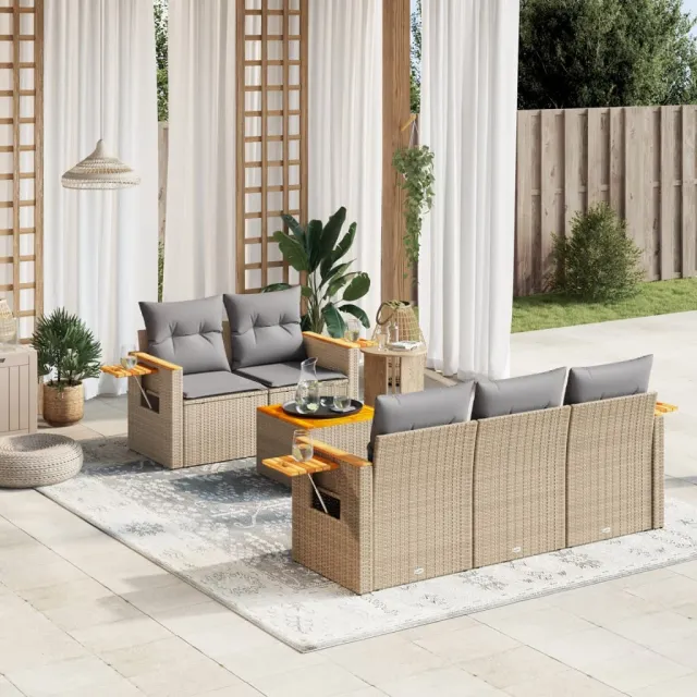 vidaXL 6-delige Loungeset met kussens poly rattan beige, foto 2