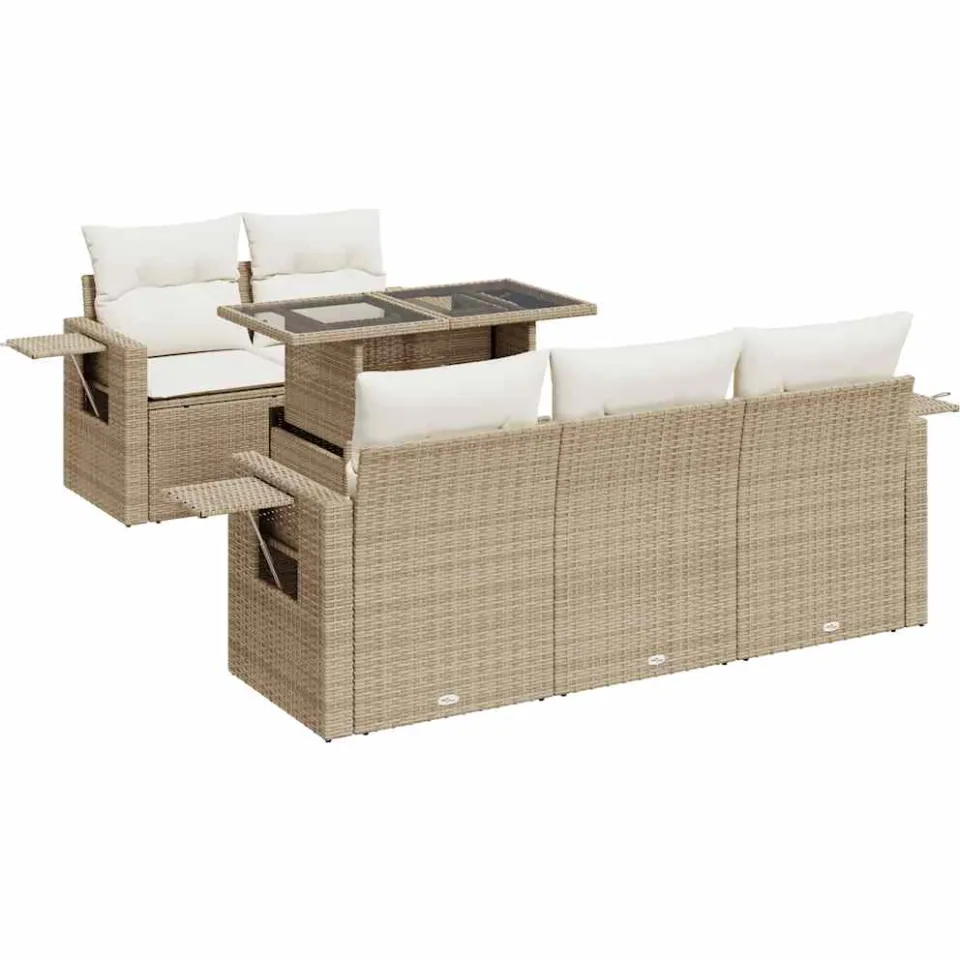 vidaXL 6-delige Loungeset met kussens poly rattan beige, foto 3