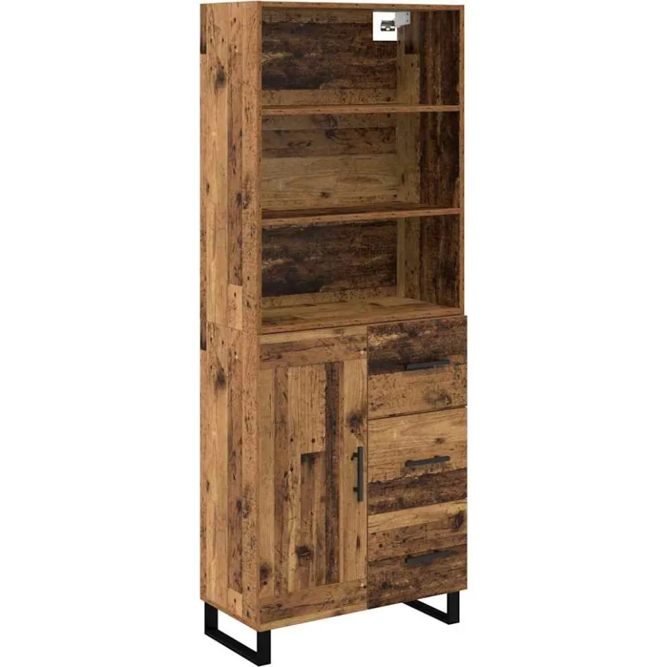 vidaXL Hoge kast 2 st Oudhout 69,5 x 34 x 180 cm Bewerkt hout en glas bruin, foto 3