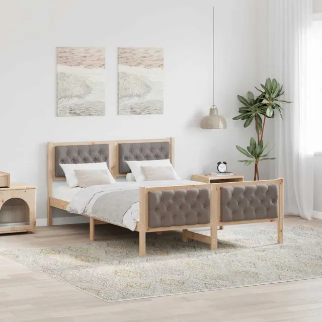 vidaXL Bedframe met hoofdeinde Taupe 140 x 200 cm Massief grenenhout Bruin