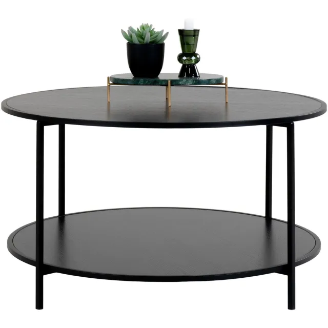 QUVIO Salontafel Gothenburg - Zwart - Ø80x45 cm - Staal en Spaanplaat