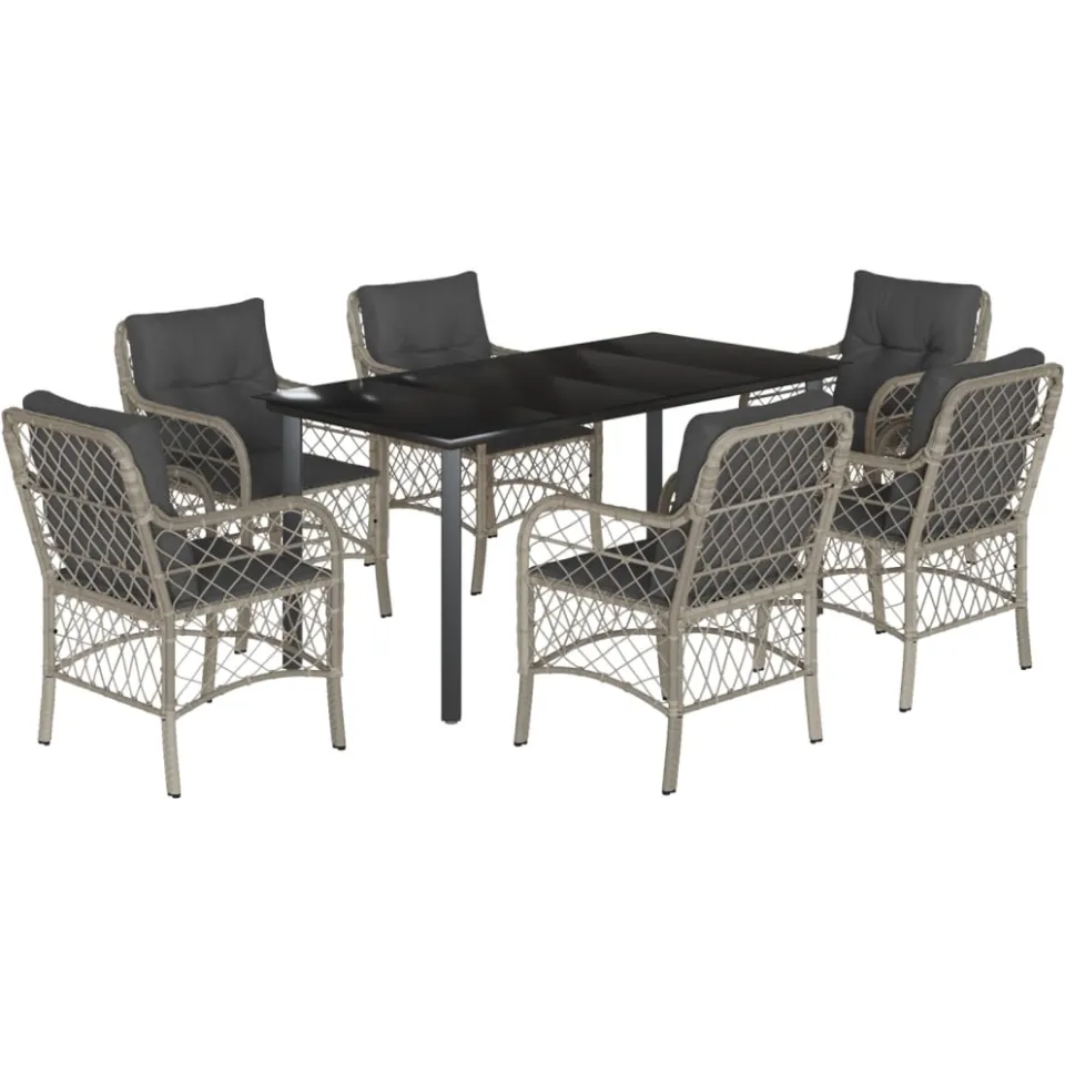 vidaXL 7-delige Tuinset met kussens poly rattan grijs, foto 3