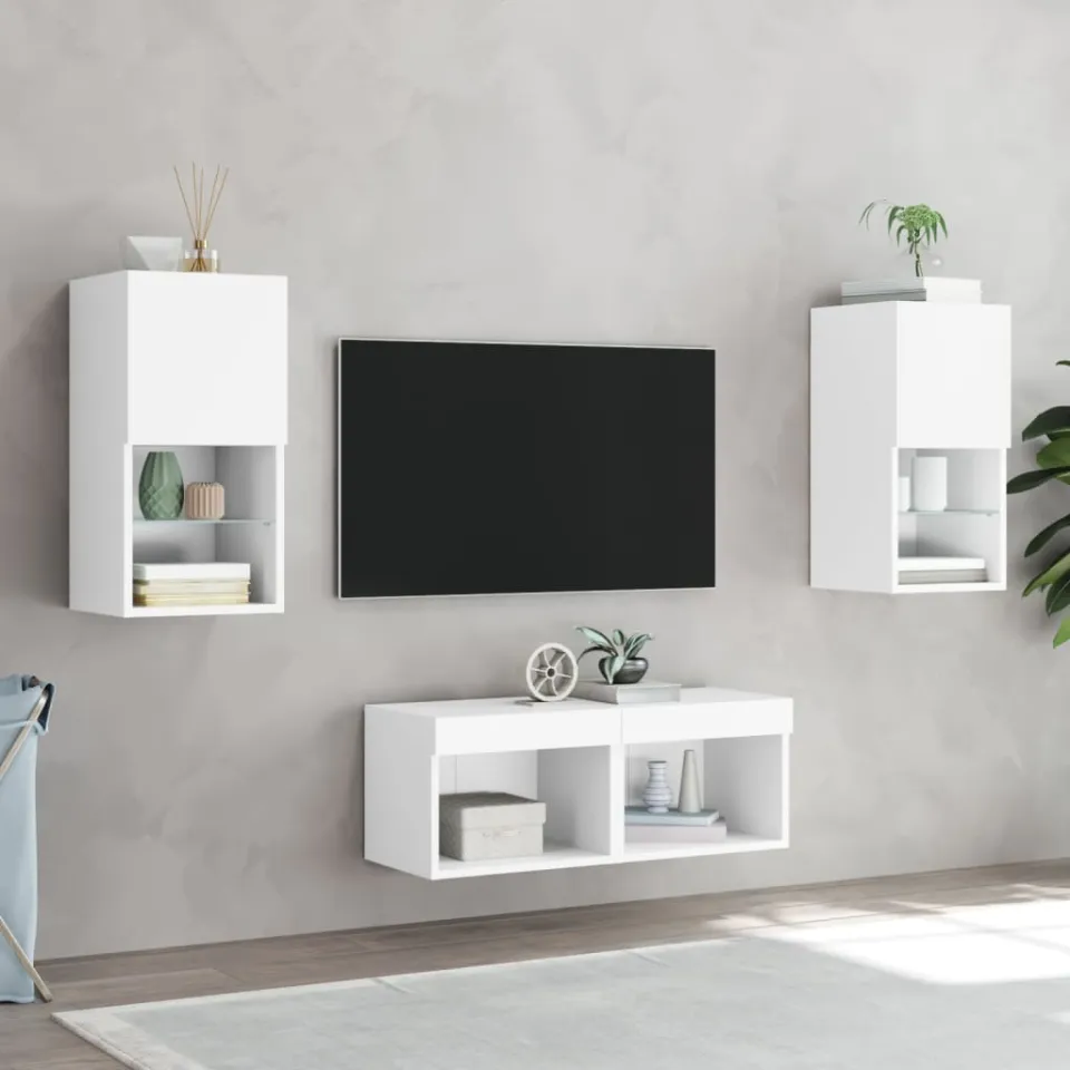 vidaXL 4-delige tv-wandmeubelset met LED-verlichting wit, foto 2