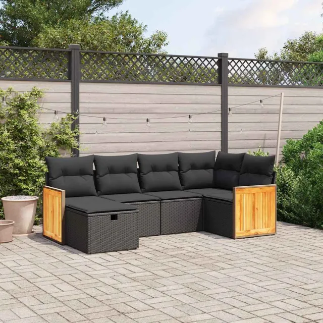 vidaXL 6-delige Loungeset met kussens poly rattan zwart, foto 2