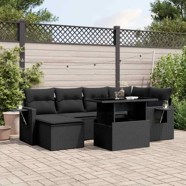 vidaXL 7-delige Loungeset met kussens poly rattan zwart, foto 2