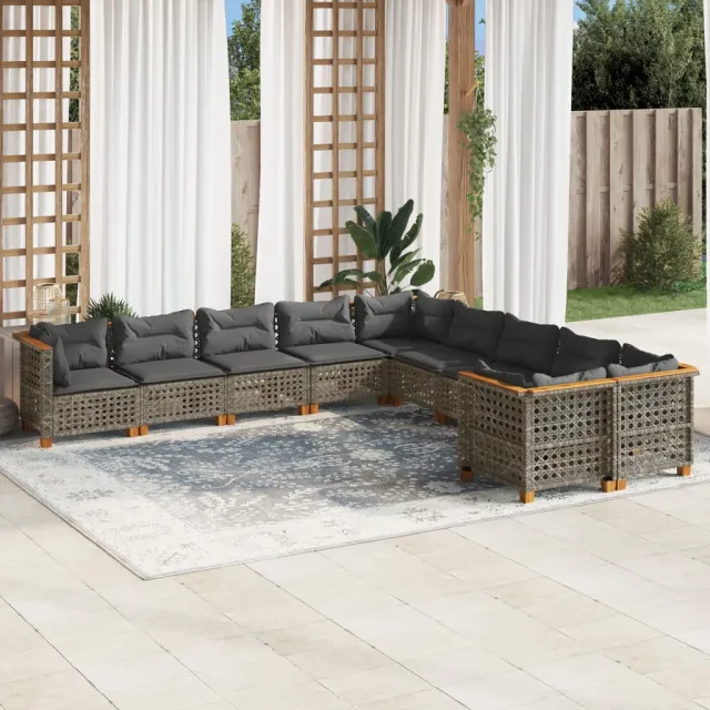 vidaXL 10-delige Loungeset met kussens poly rattan grijs, foto 2