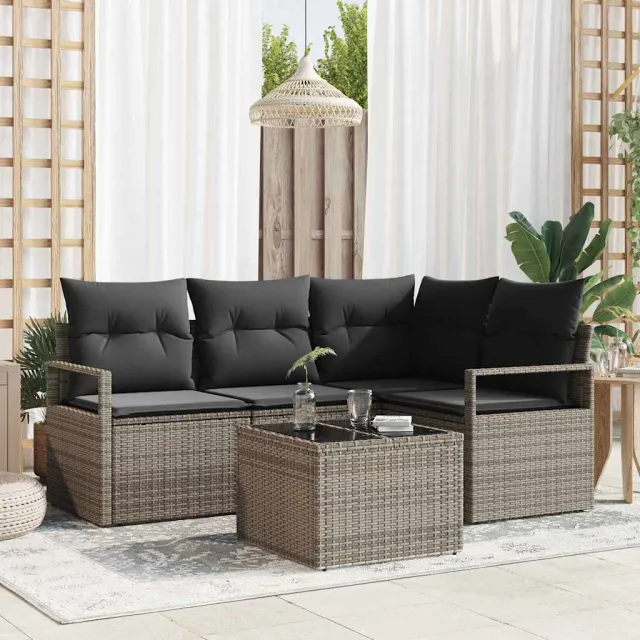 vidaXL Bankstel 5 st Lichtgrijs poly rattan, foto 2