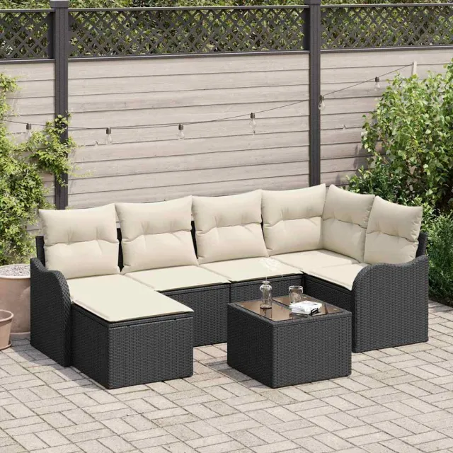 vidaXL Tuin Sofa Set met kussen 7 pcs Zwart Poly riet, foto 2