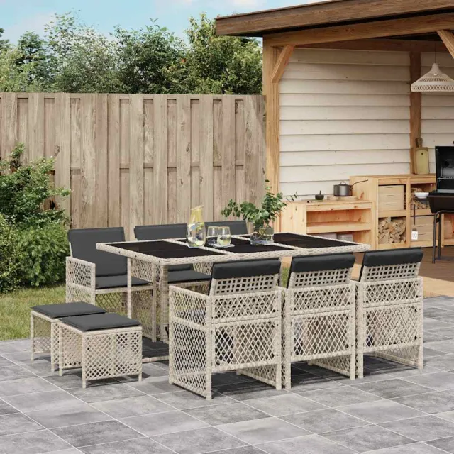 vidaXL 11-delige Tuinset met kussens poly rattan lichtgrijs grijs, foto 2