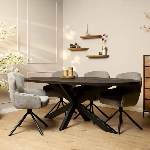 Starfurn Eettafel Brandy - Ovaal Zwart Mangohout - 210x90x76cm